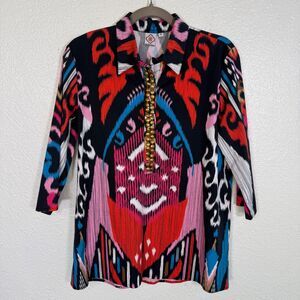 Sheridan French Top Women Small Beaded Artsy Tunic Blouse Southwest Art to Wear